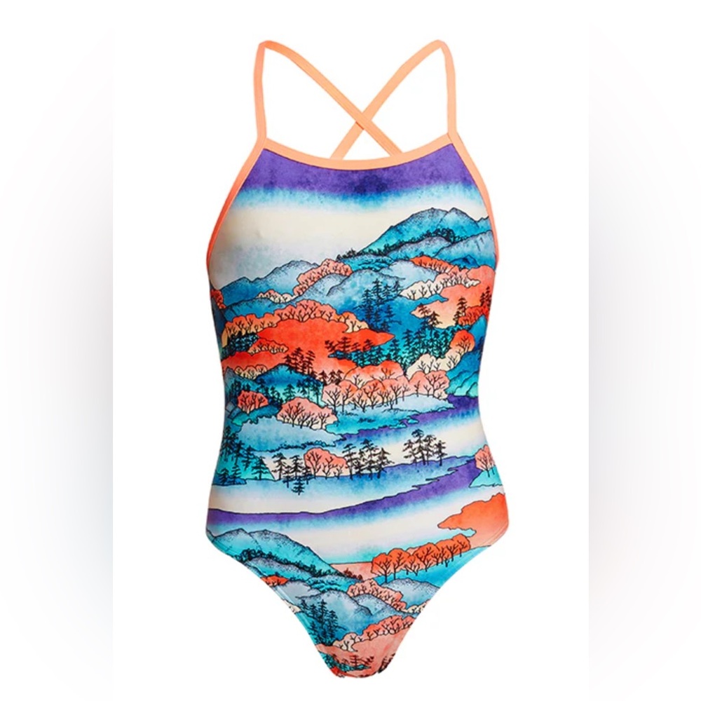 EUC Funkita Misty Mountain Strapped In Girls size 12 swimsuit